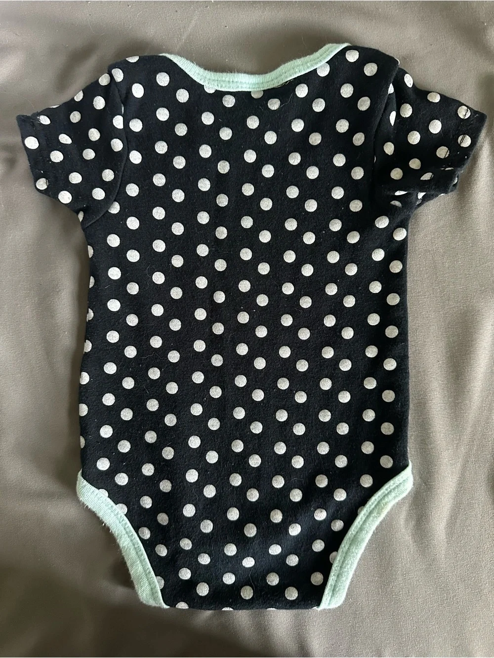 Baby Gear Polka Dot Bodysuit Black Mint Green Trim 3-6 Months